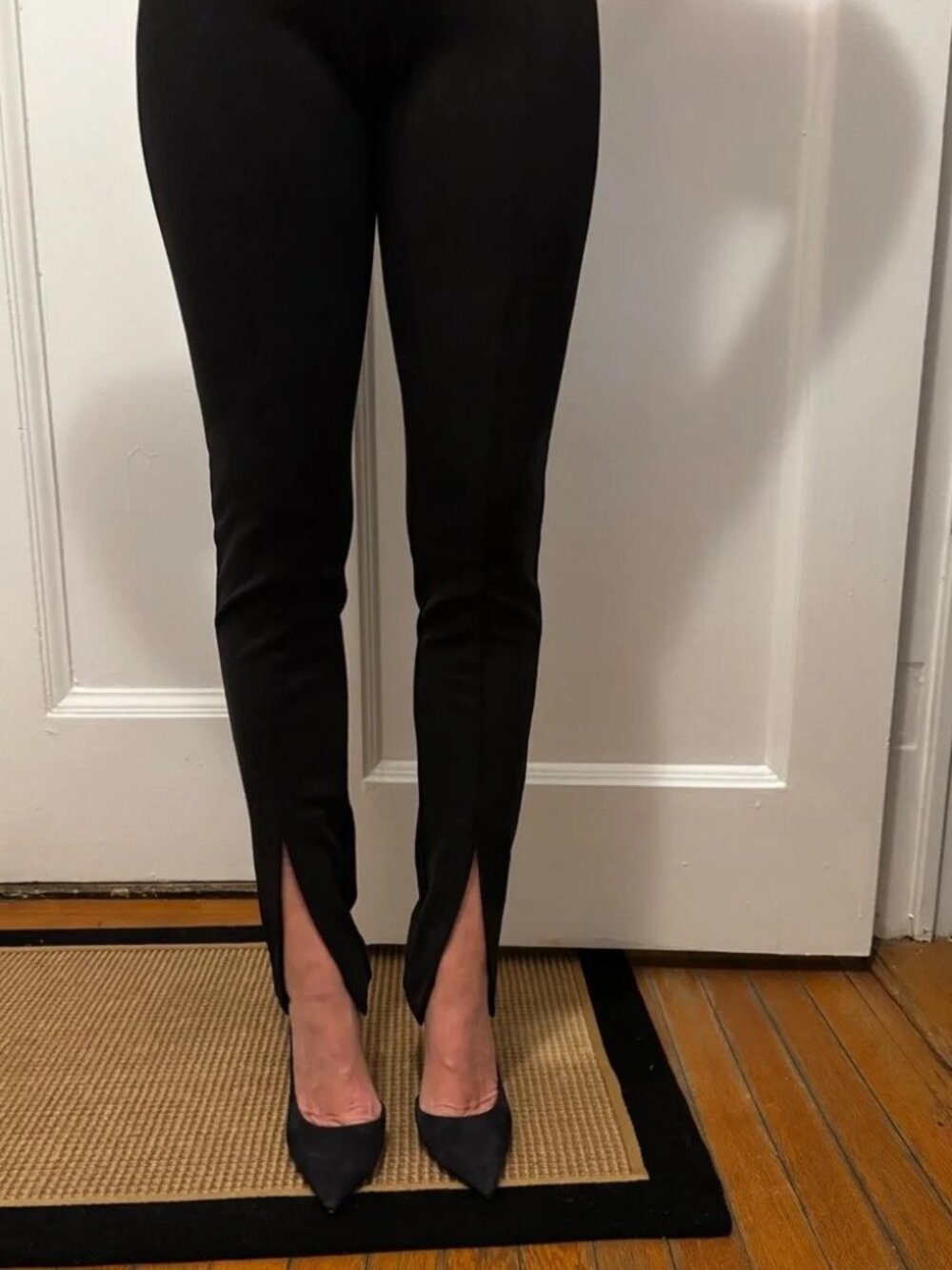 COS Black Split Hem Cuff XS Slim Skinny High Rise Pull-On Stretch Pants Lycocell